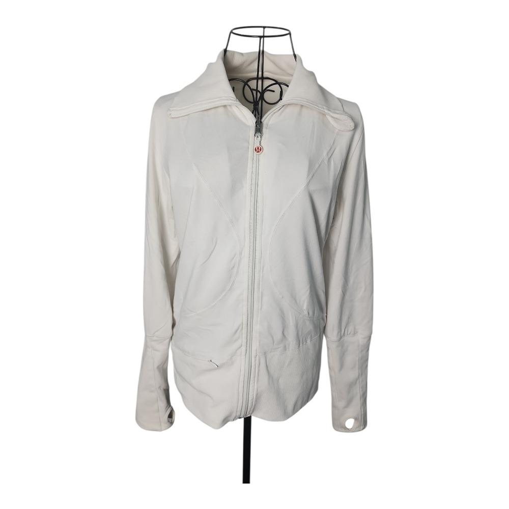Lululemon Full Zip Jacket Women 6 White Athleisure Yoga Workout Fitness Layering